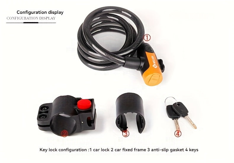 Bicycle Cable Lock 12mm Thick 49-Inch Heavy-Duty Anti-Theft Bike Lock with Keys Waterproof Mounting Bracket for Mountain Road Electric Bikes Black