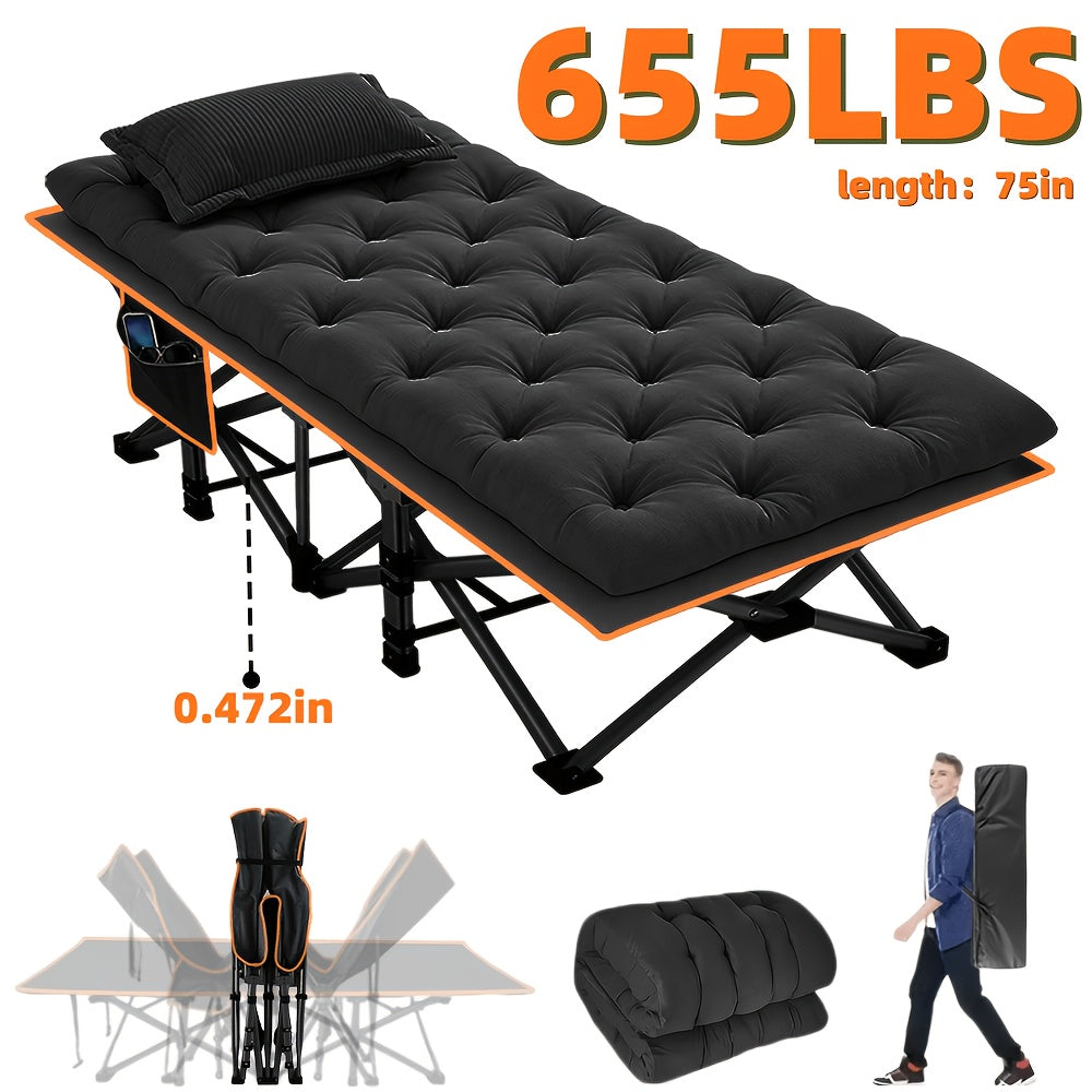 Extra Large Folding Camping Cot Bed with Mattress Option – Heavy Duty 355–750 lbs Capacity Portable Guest Bed for Adults – Foldable Sleeping Cot for Camping Travel Indoor Outdoor Use 59–77 Inch