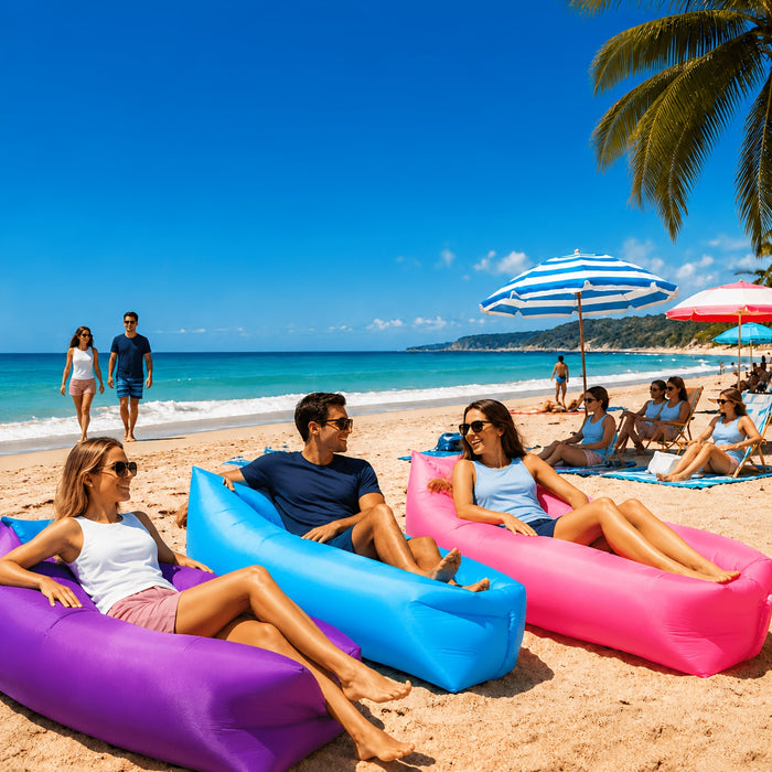 Inflatable Lounger Sofa Bed 1-Person Portable Foldable Air Cushion with Storage Bag for Camping Beach Outdoor Relaxation 6 Colors