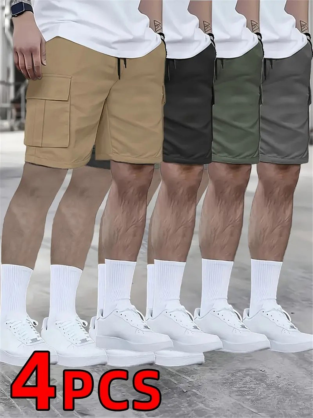Men's Loose Fit Workwear Shorts 4pcs 5-Pocket Large Pocket Casual Athletic Gym Basketball Outdoor Summer Training Pants S-XXXL