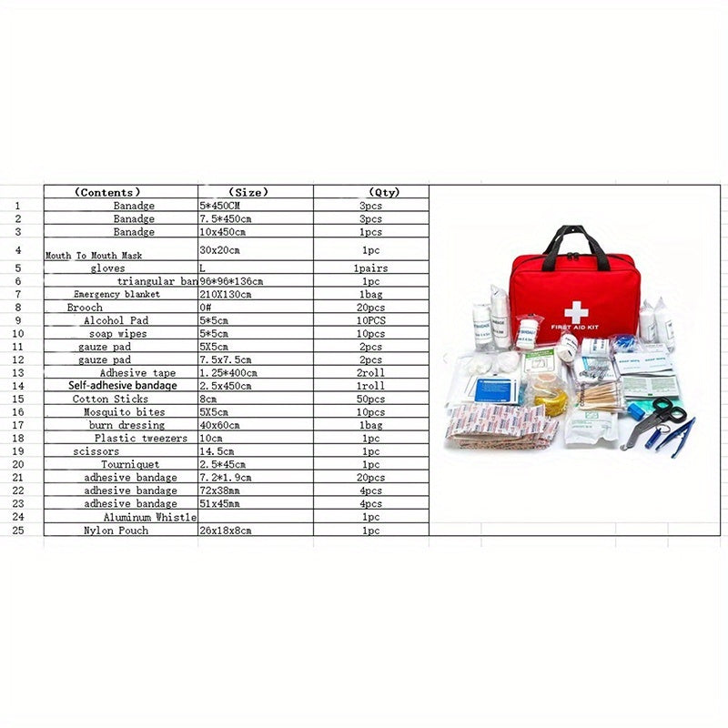 152 Piece First Aid Kit Survival Emergency Kit Camping Hiking Outdoor Portable Reusable with Scissors Pliers Bandages Gauze Tape