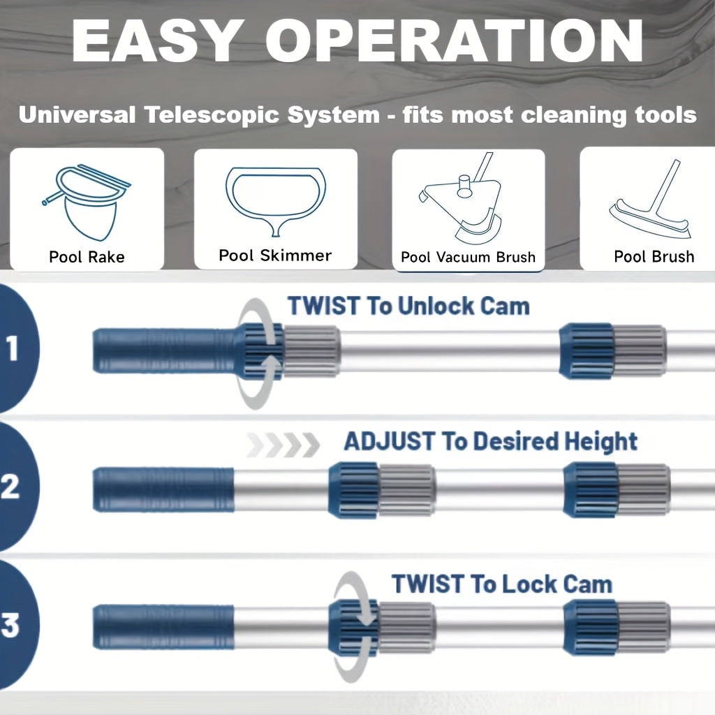 16ft Telescopic Pool Pole Heavy Duty Aluminum – Double Lock Adjustable Non-Slip Grip for Pool Cleaning Skimming Vacuuming Brushing Above Ground In-Ground Pools