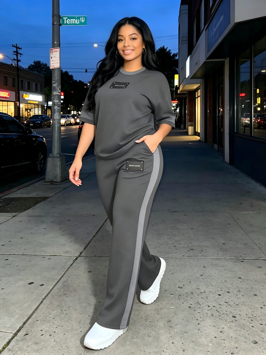 Women's Two-Piece Casual Set Long Sleeve Crew Neck Top Wide Leg Pants Stretchy Soft Loungewear Tracksuit Spring Summer Workout Commute Outfit S-XXL Multi-Color