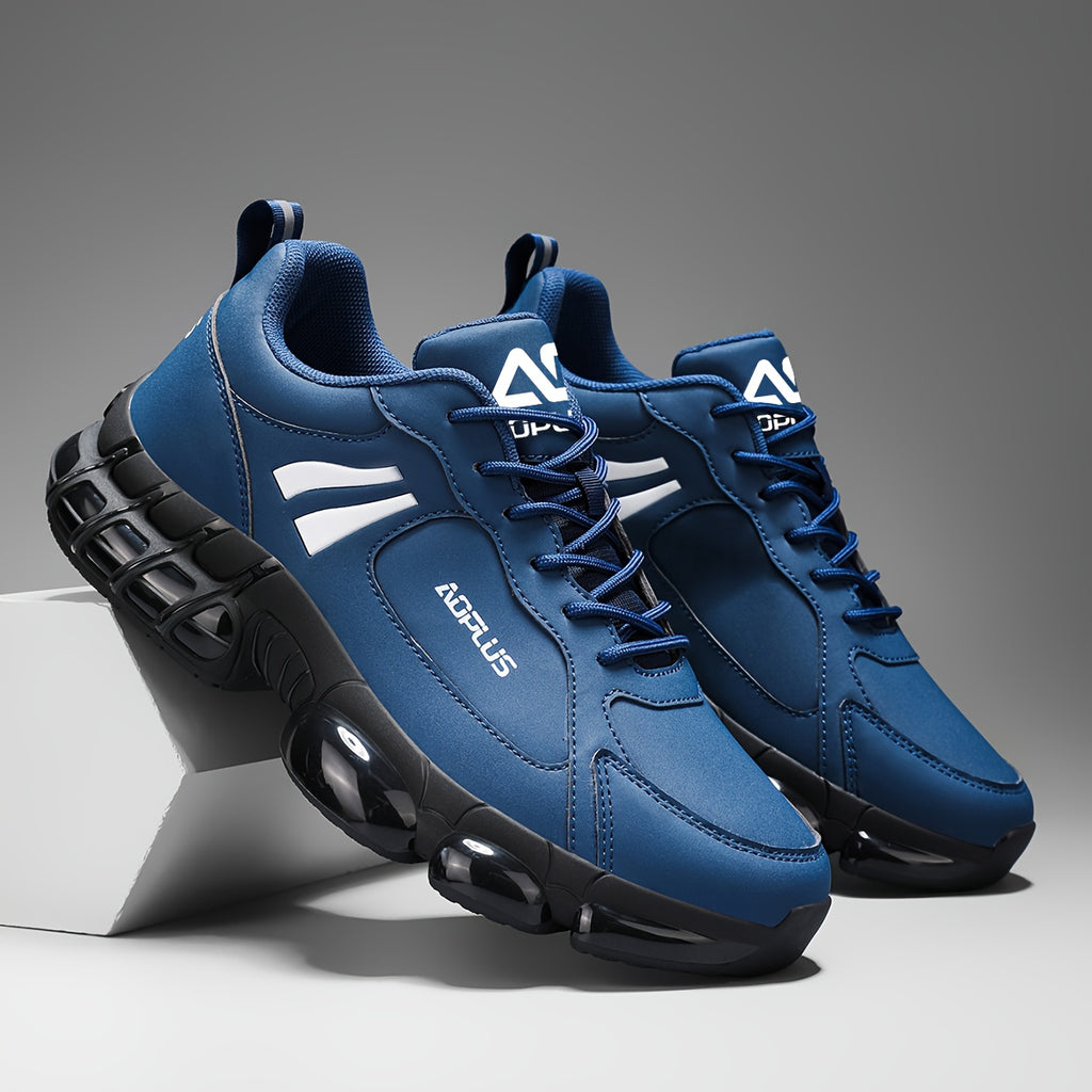 Anti-Slip Road Running Shoes for Men Wear-Resistant Rubber Sole – All-Season Low Top Lace-Up Athletic Sneakers for Gym Outdoor Casual Blue Black White