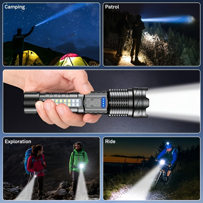 LED Flashlight 2-Pack Rechargeable USB High Brightness - 6 Lighting Modes COB Side Light Zoomable Handheld Torch for Camping Emergencies Outdoor Adventures