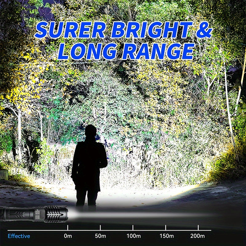Rechargeable Flashlight Ultra Bright LED Zoomable High Lumens USB Type-C Fast Charging 3 Light Modes Digital Display Tactical Flashlight for Camping Hiking Emergency Hunting 1 2 Pack