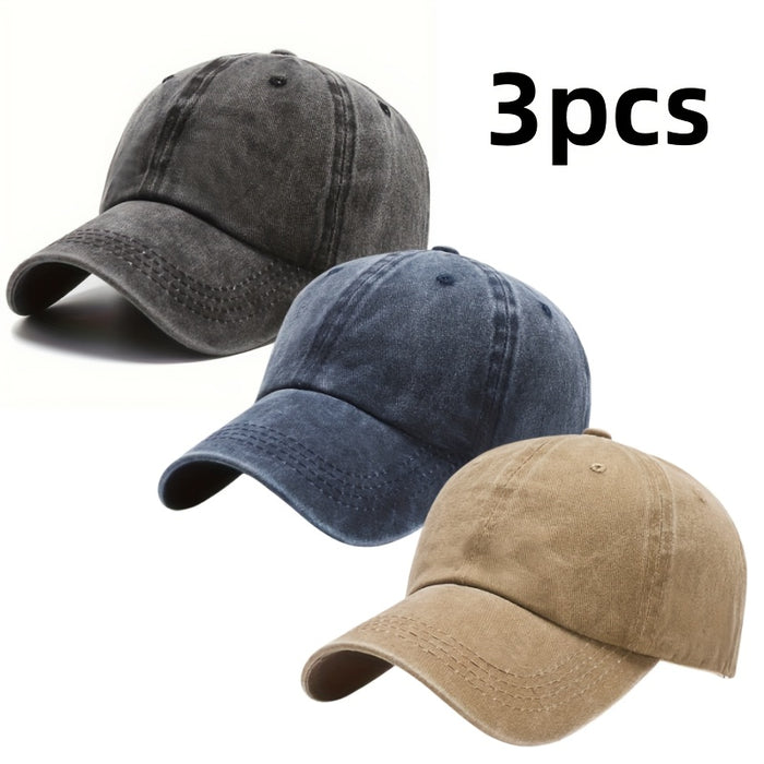 Dad Hat 3-Pack Retro Washed Baseball Cap – Adjustable Buckle Unisex Casual Sports Hat for Men & Women, Neutral Colors, One Size Fits Most