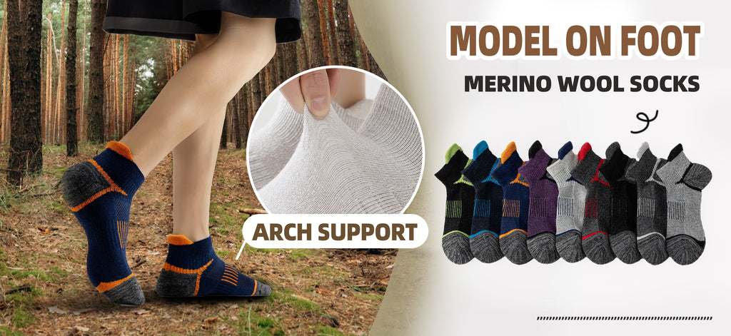 Merino Wool Hiking Ankle Socks 6 Pairs – Low Cut Thick Cushion Sweat-Absorbing Breathable for Running Work Outdoor Men Women M/L