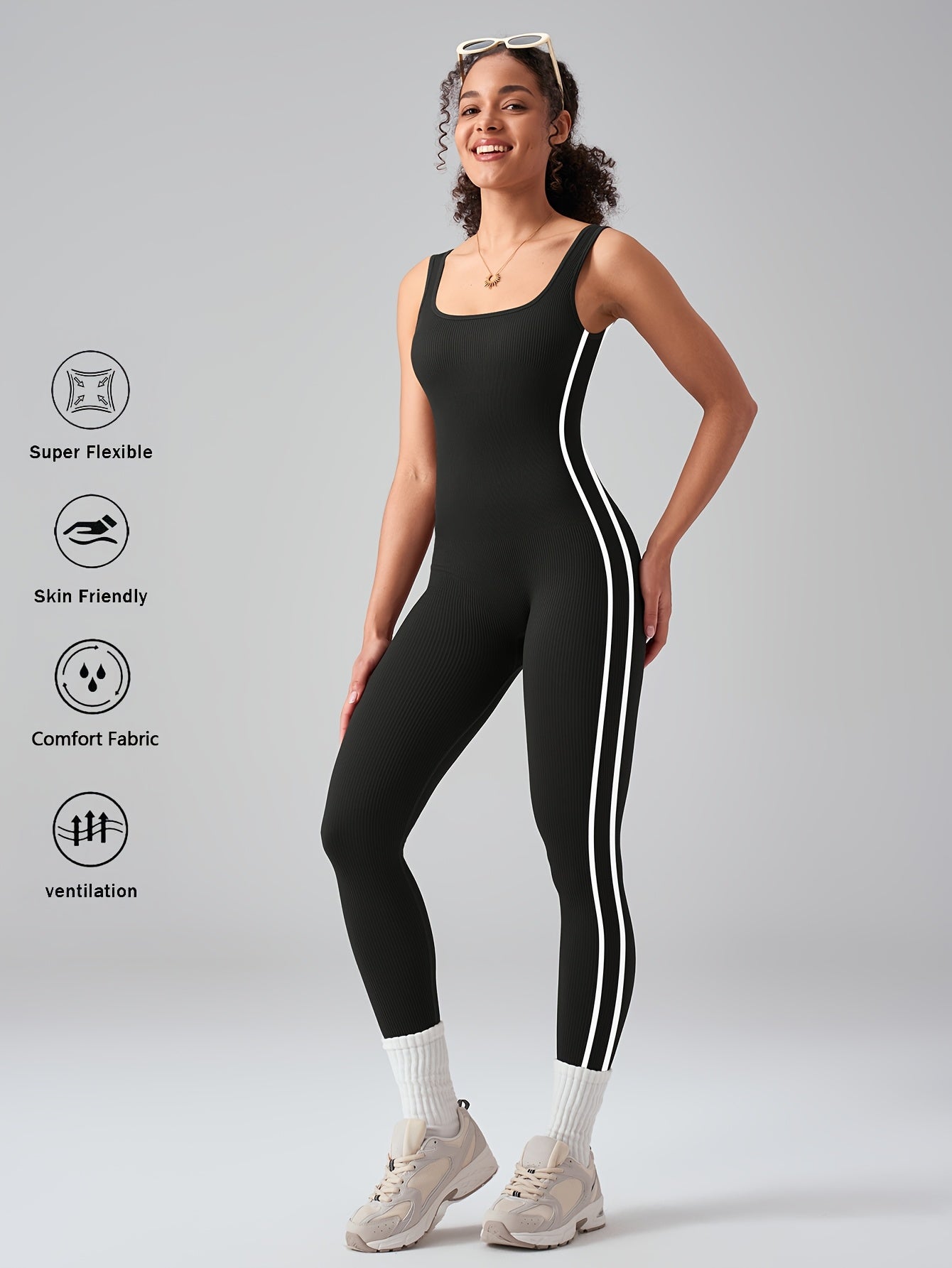 Women's Sleeveless Square Neck Jumpsuit 90% Nylon Stretch Bodysuit for Yoga Pilates Running Fitness Exercise Gym Workout One Piece S M L XL Multicolor