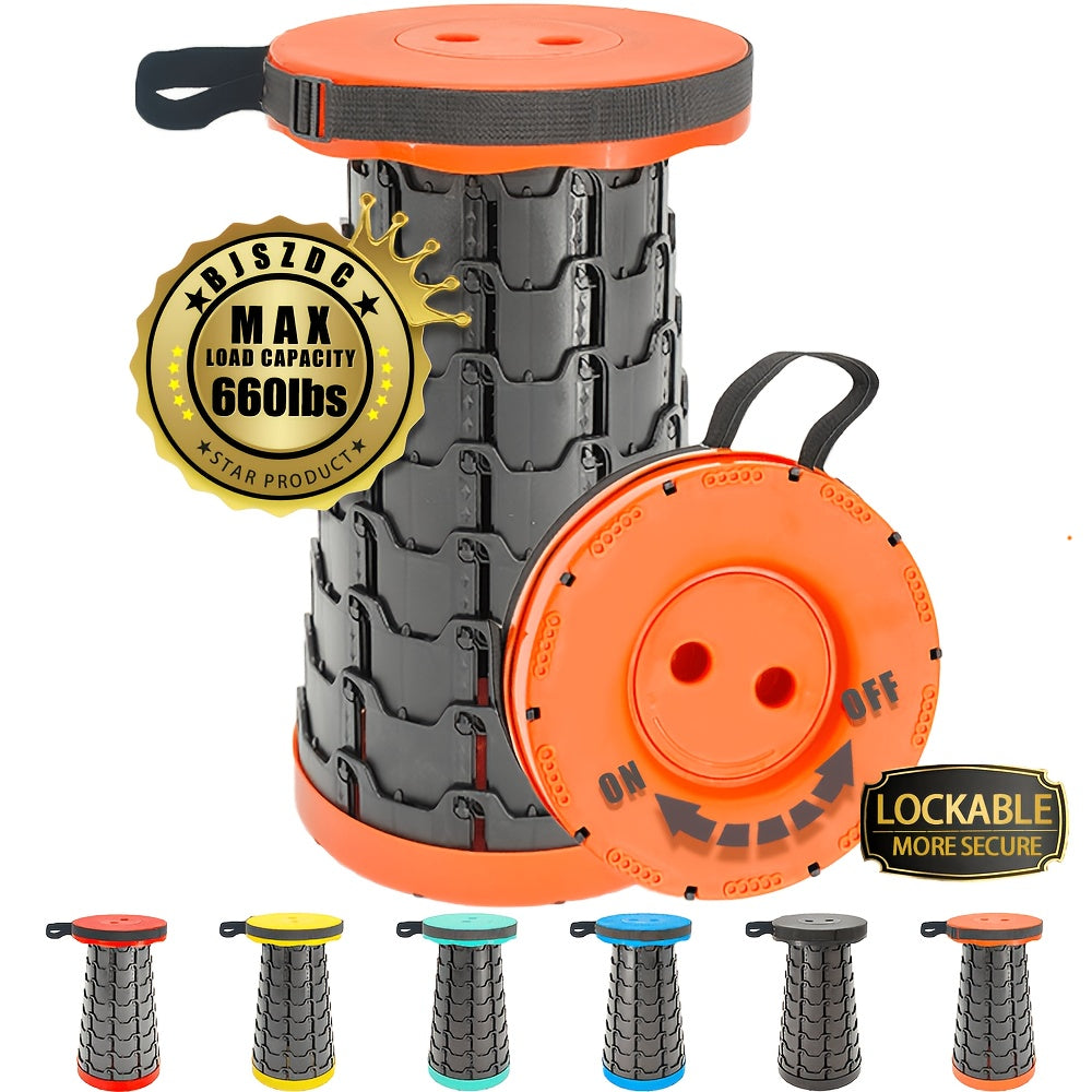 Folding Cylinder Stool 660lbs Heavy Duty - Portable Lightweight Plastic Seat for Camping, Fishing, Hiking & Travel - Waterproof, Foldable with Carry Handle - Compact Outdoor Stool for Adults