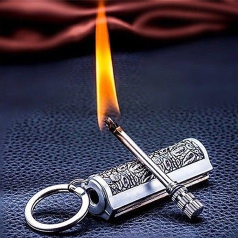 Flint Fire Starter Keychain Metal Matchstick Permanent Match Lighter Portable Waterproof Emergency Fire Starter Gear for Outdoor Camping Hiking Survival EDC Men's Gift