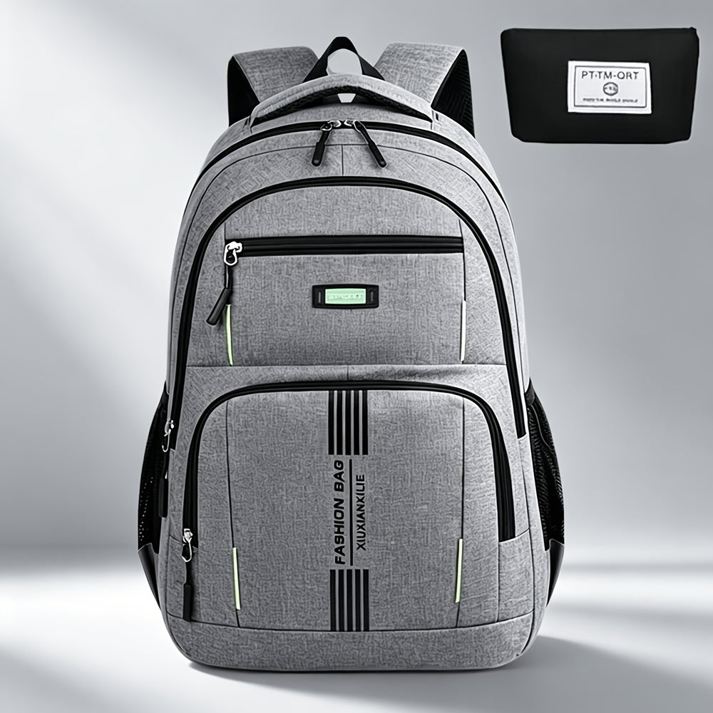 Men's Large Capacity Travel Backpack 3-Piece Set – Durable Nylon, Multi-Compartment Business & Campus Bag with Adjustable Straps, Black Laptop Backpack for Men