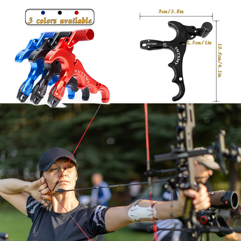 Compound Bow Release Aid Aluminum 360° Rotating Head Thumb Trigger – 3 & 4 Finger Archery Release for Compound Bows Hunting & Target Shooting Black Red Blue Silvery Grey