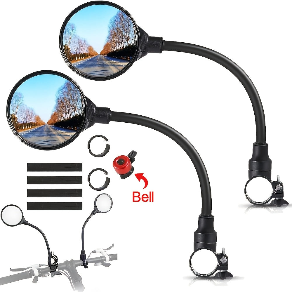 Bicycle Rearview Mirror with Built-In Bell – 360° Rotatable Handlebar Mount, Wide-Angle Convex Lens & Shatterproof Glass for Road & Mountain Bikes, Single or 4pcs Set
