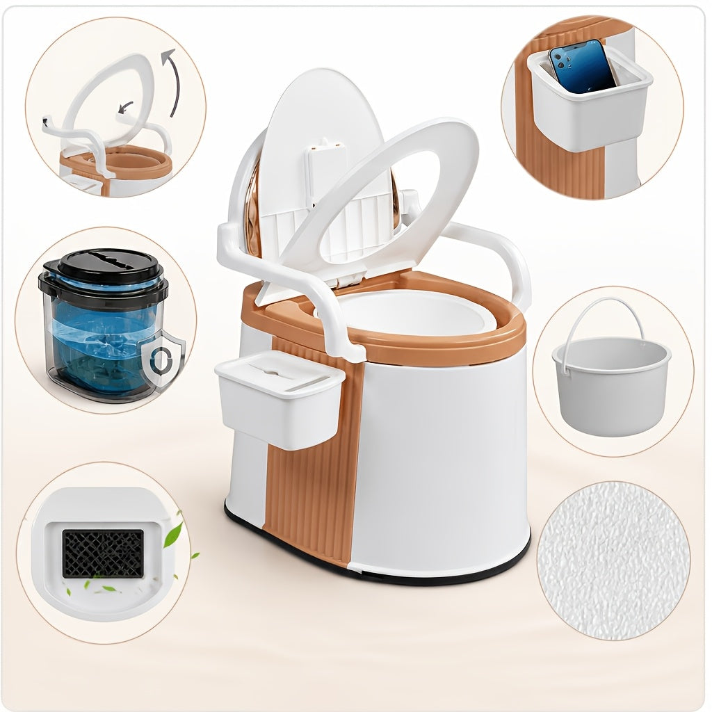 Portable Camping Toilet with Backrest & Handrails – 350LB Capacity, Detachable 6-8 Gallon Bucket, Odor-Control Lid, Lightweight Commode for Camping, RV, Boat & Medical Use