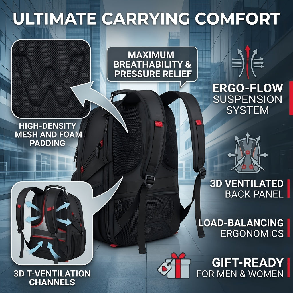 50L Extra Large Travel Backpack Fits 17" Laptop – Airline Approved, 3-Compartment Business & College Backpack for Men & Women, School, Work & Travel