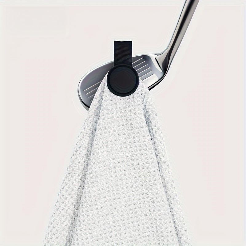 Magnetic Golf Towel Round Waffle Texture with Strong Magnetic Suction Clip – Embroidered Sports Cleaning Towel for Golf Bag Cart Club Cleaning Green Gray White