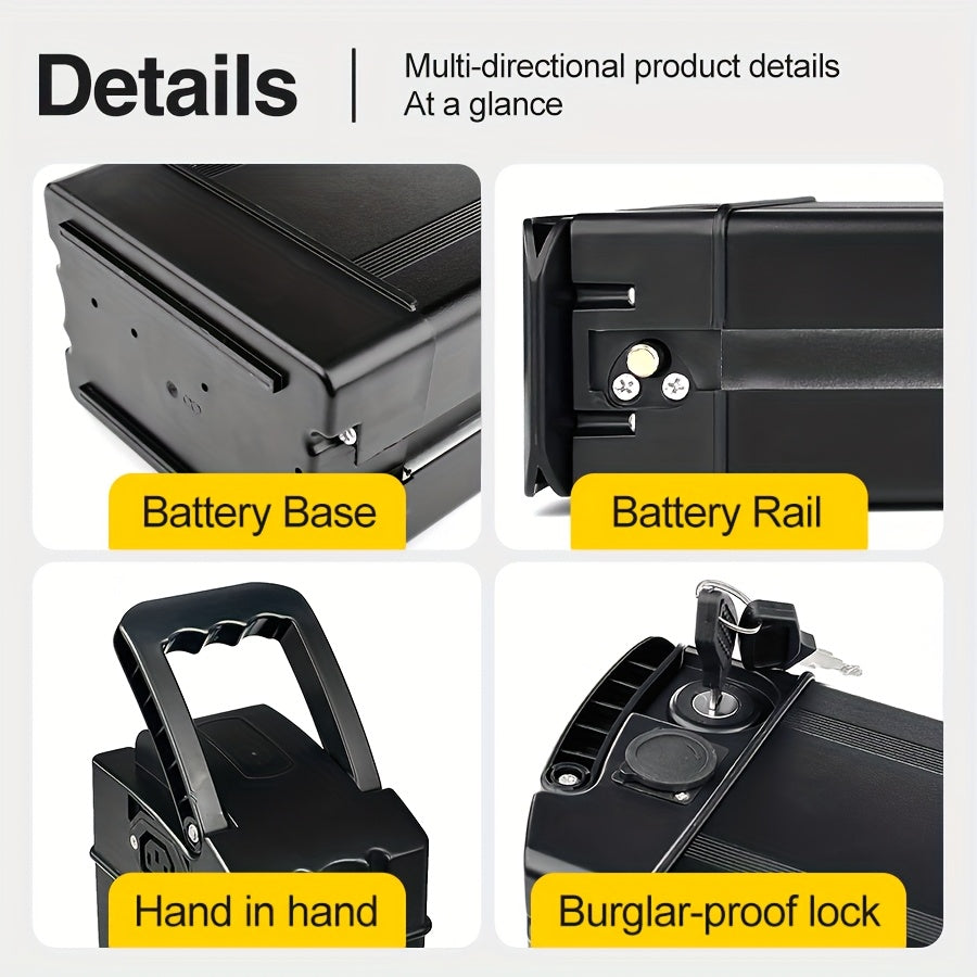 48V 15Ah E-Bike Lithium Battery Pack - Up to 40KM Range - Compatible with 250W 500W 750W Motors - Includes Charger Battery Base & Slide Kit - Electric Bicycle Battery for GS5 GE5 GS3 Models