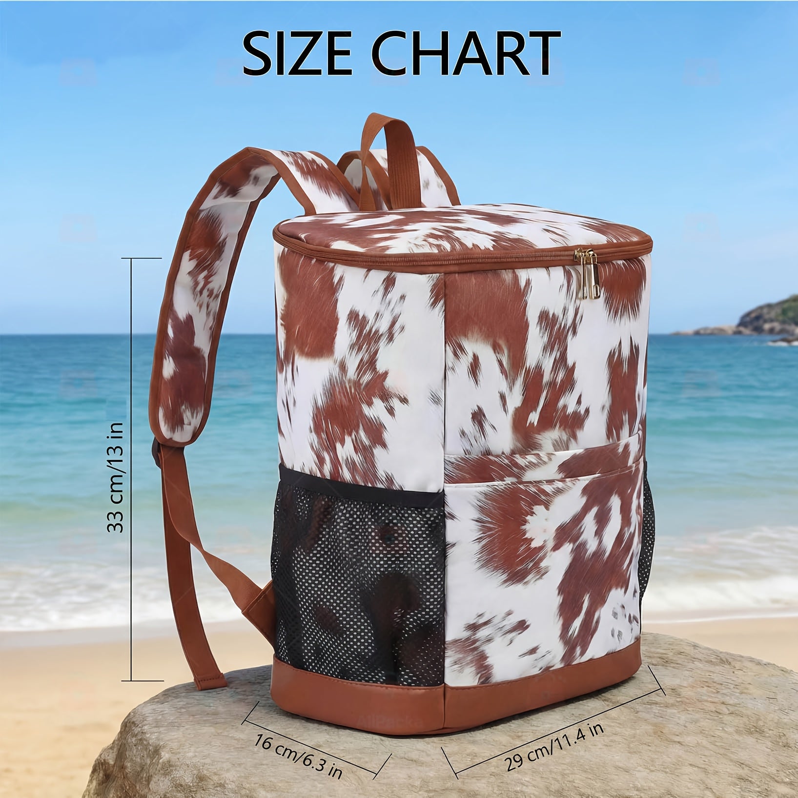 Insulated Cooler Backpack 30-Can Leopard Print Nylon Portable Cooler Bag with Mesh Pockets Adjustable Straps for Beach Camping Picnic Outdoor Travel Daily Use