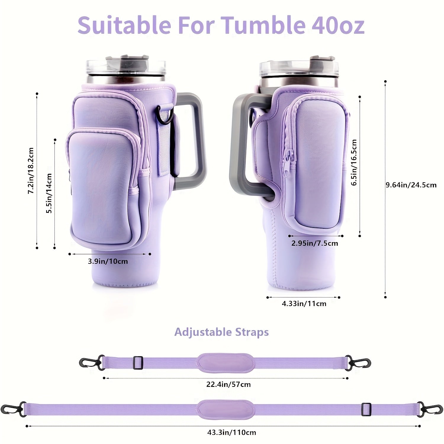 Neoprene Water Bottle Carrier Bag with Phone Pocket for 40oz 30oz Tumbler, 3-Pocket Water Bottle Holder Pouch for Hiking Gym Travel, Fits Stanley Cup Accessories, Father's Day Gift