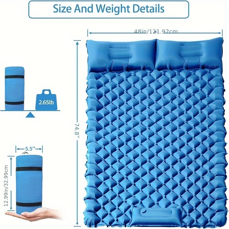 Inflatable Camping Sleeping Pad – Ultralight Nylon TPU with Built-In Pump, Single & Double Size, Self-Inflating Option for Backpacking, Hiking, Tent & Travel, Orange & Blue