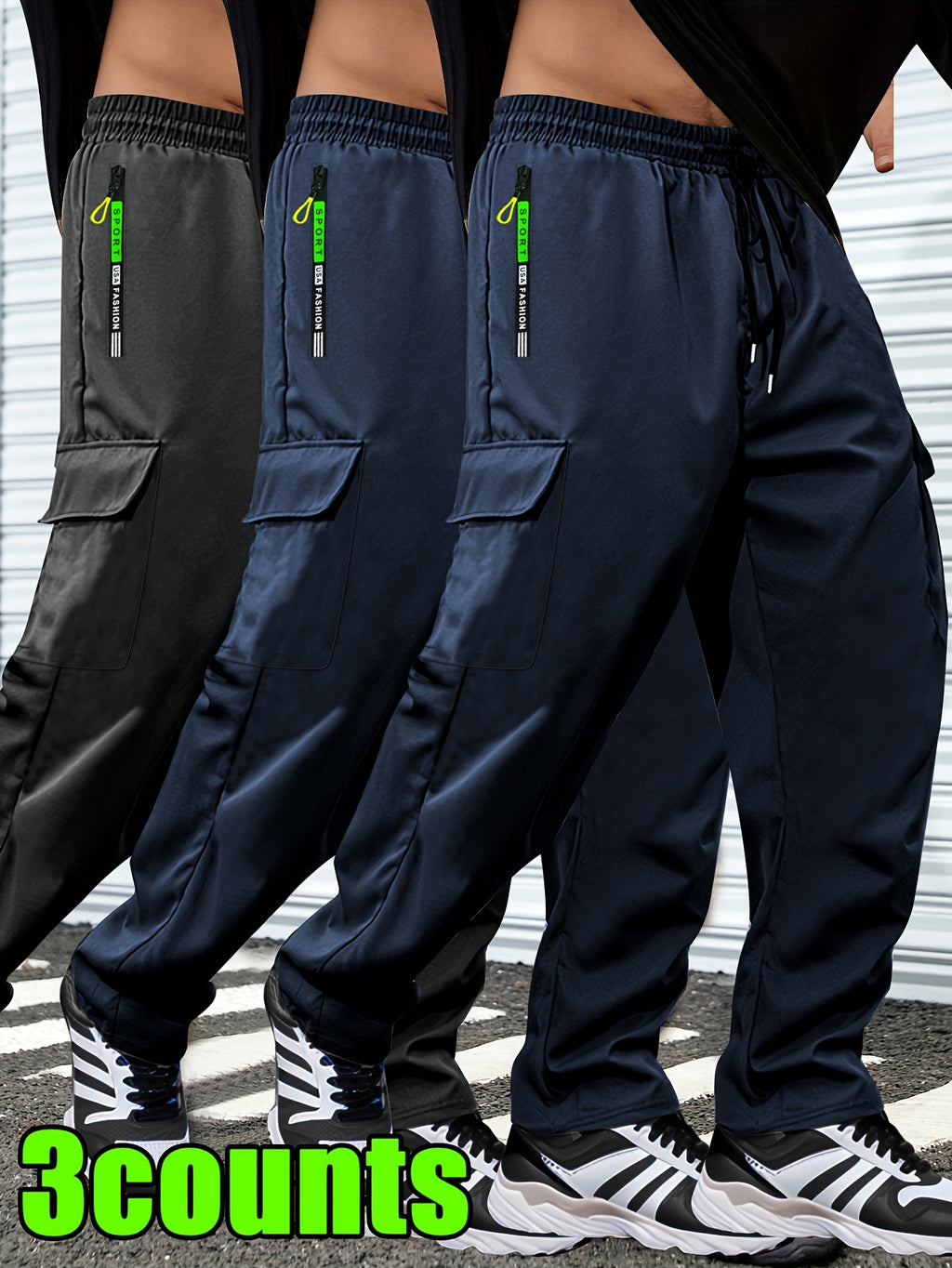 Men's Lightweight Cargo Pants with Drawstring & Elastic Waist – Multi Zipper & Side Pockets, Breathable Regular Fit for Hiking, Camping & Casual Outdoor Wear, S-XXXL