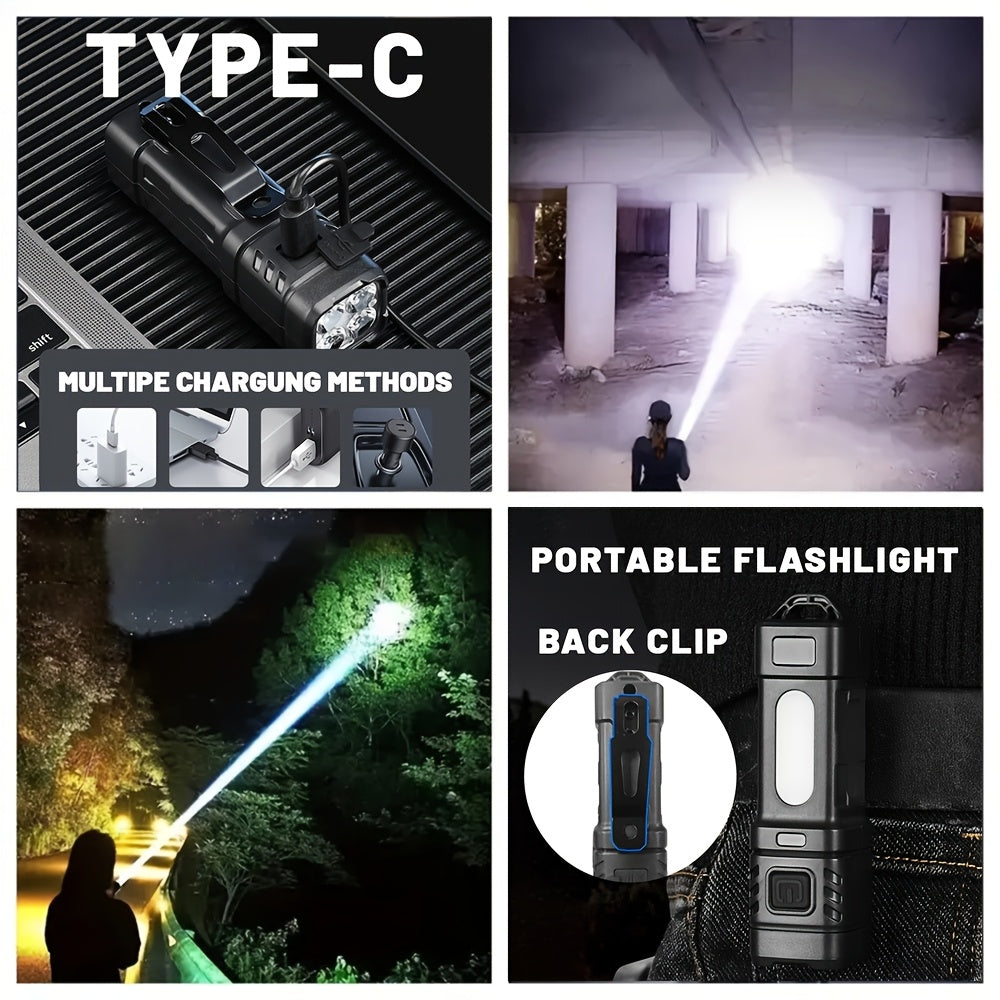1000 Lumen Tactical Flashlight & Pocket Knife 2-Piece Survival Set – USB Rechargeable 250M Beam 4-Mode Aluminum Flashlight + Clip Knife for Camping Hiking Fishing Emergency EDC