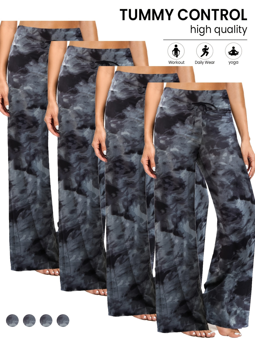 4-Pack Women's Wide Leg Palazzo Pants – High Waist Stretchy Casual Beach Lounge Pants, Loose Flowy Dress Pants for Women, S-XXL, Black & Mixed Colors