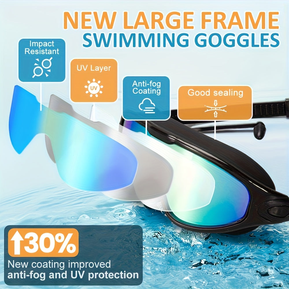 Anti-Fog Swim Goggles for Adults Wide Angle Leak-Proof UV Protection with Adjustable Headband, Nose & Ear Clip - Clear Vision Pool Swimming Goggles for Men Women Water Fitness (1pc or 2pcs Set)