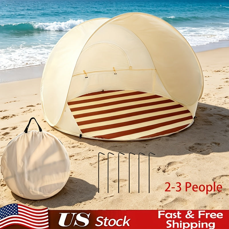 Pop-Up Beach Tent Sun Shade Shelter for 2-3 Person - Anti-UV Portable Camping Canopy with Carry Bag, Fast Setup, Fiberglass Frame, Beige, Blue and Green