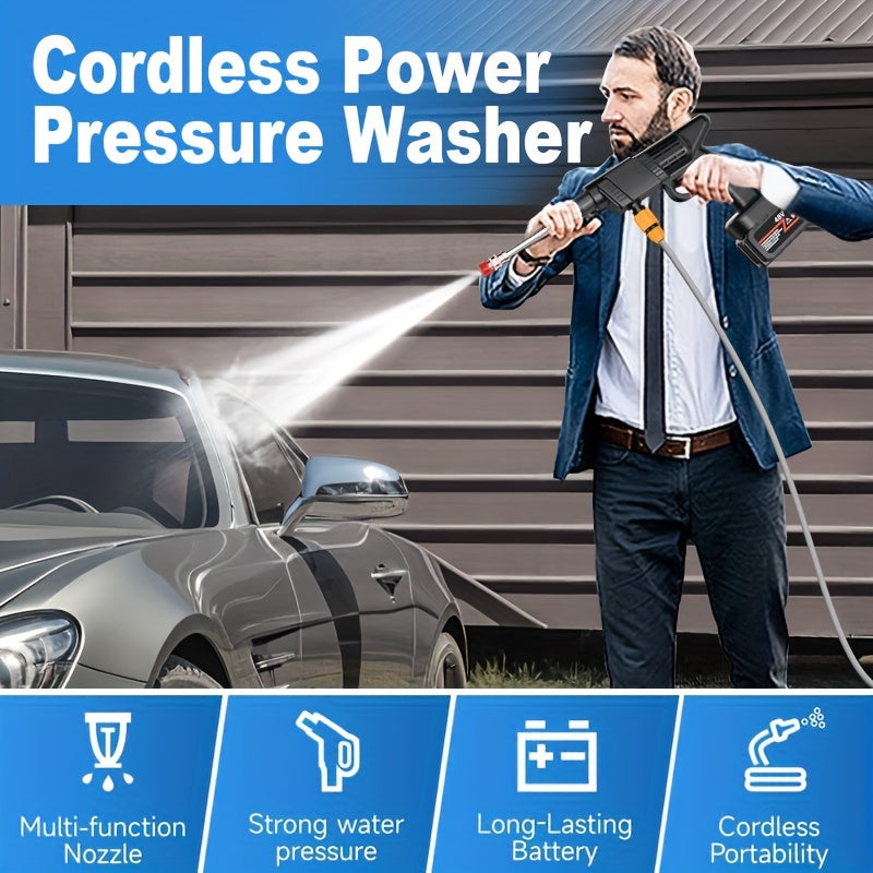 Cordless High Pressure Car Wash Gun - Portable Rechargeable Lithium Battery Foam Spray Washer with Adjustable Nozzle, Car Washing Garden Cleaning Tool, Multiple Bundle Options