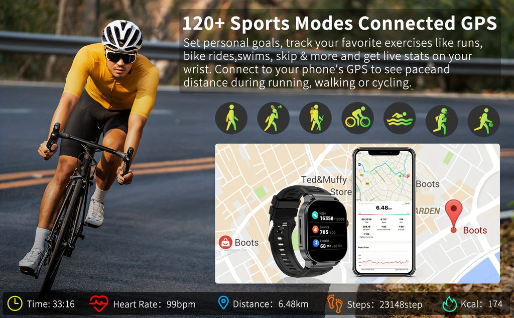 Smartwatch with 2.1" HD Full-Screen Display – 123+ Sports Modes, Bluetooth 5.3, Wireless Calls, AI Voice, 400mAh Battery, Fitness Tracker for Men & Women, 3 Colors