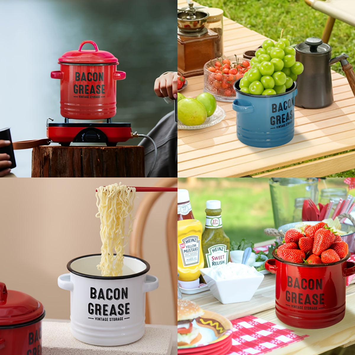 Enamel Oil Can with Filter Large Capacity Grease Storage Container - Bacon Fat Can for Camping & Kitchen - Heat-Resistant Condiment Oil Bottle for Outdoor Cooking - Handmade Camping Kitchenware Gift