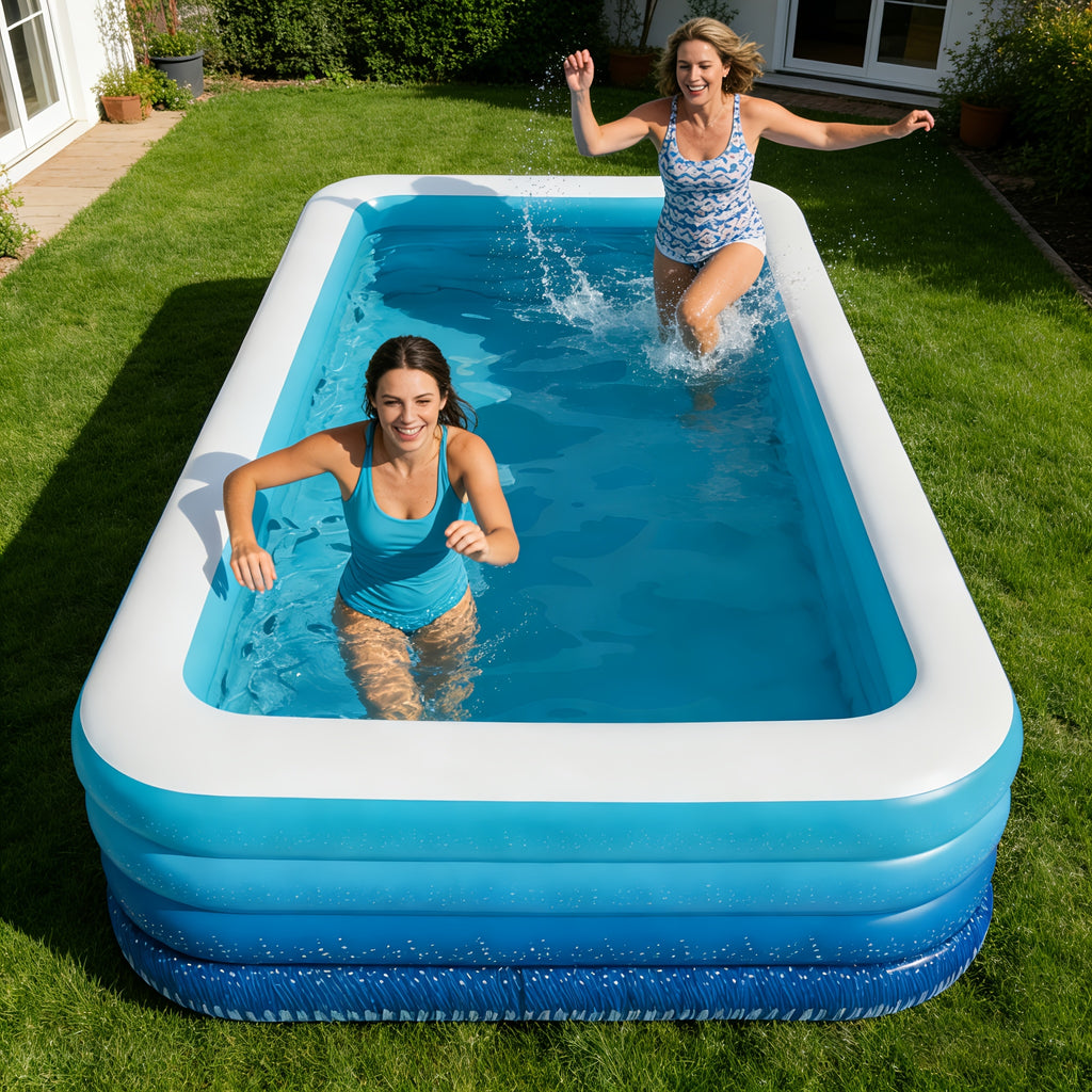 Inflatable Swimming Pool for Adults Thickened 3-4 Layer Foldable Portable Backyard Pool - Above Ground Family Pool for Home Courtyard Outdoor - Navy Blue Sea Blue 70-125 Inch