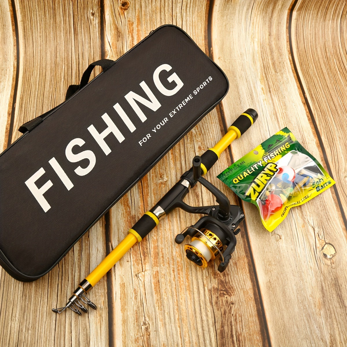 Fishing Combo Kit Surf & Boat – 6ft or 7ft Hi-Visibility Spinning Rod, Pre-Spooled Reel & 12 T-Tail Soft Lures, Lockable Travel Fishing Set for Beginners & Pros