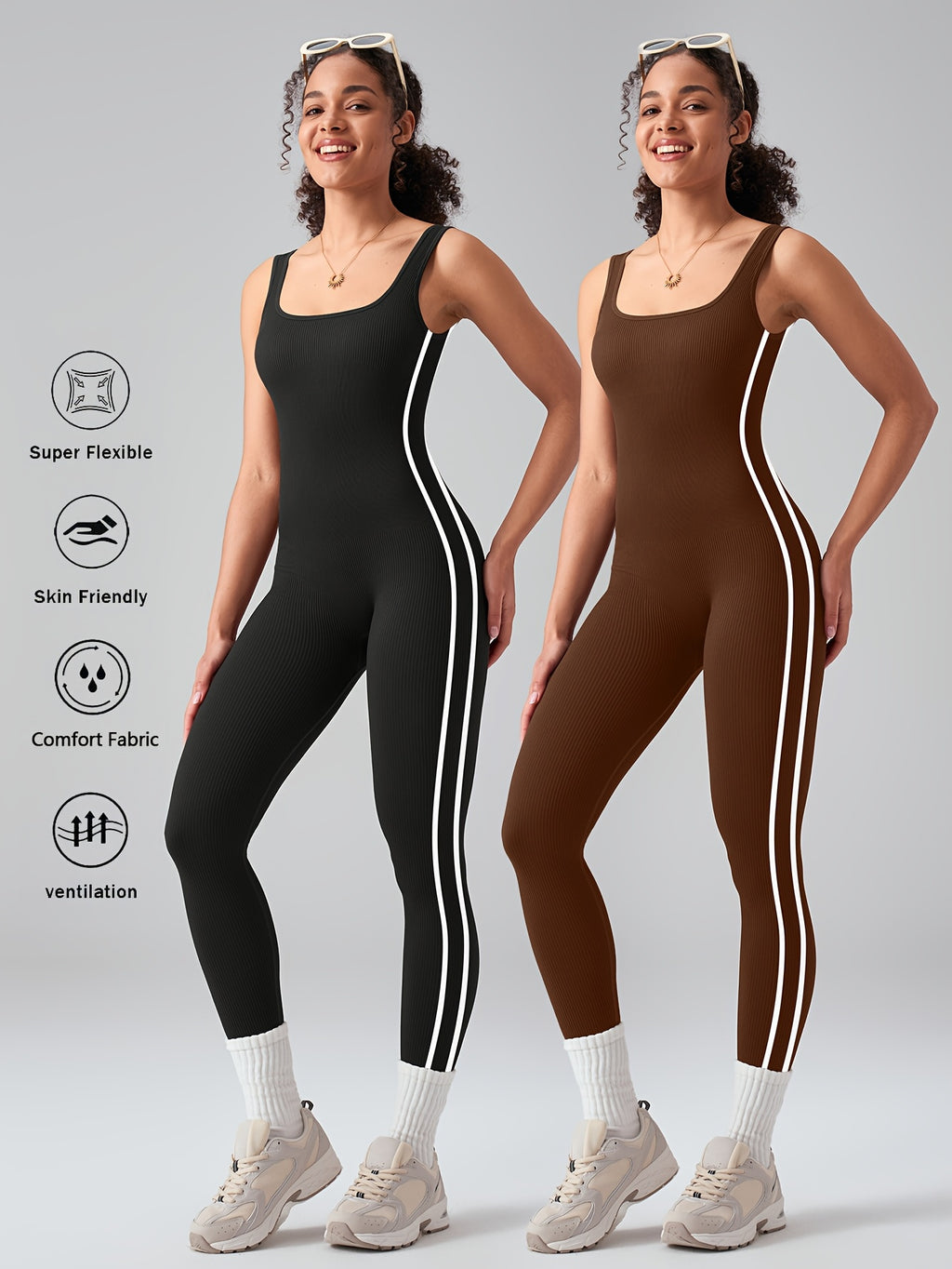 Women's Sleeveless Jumpsuit Yoga Pilates Running Fitness Activewear – 90% Nylon Stretch Fabric, Square Collar, S-XL, Multiple Colors