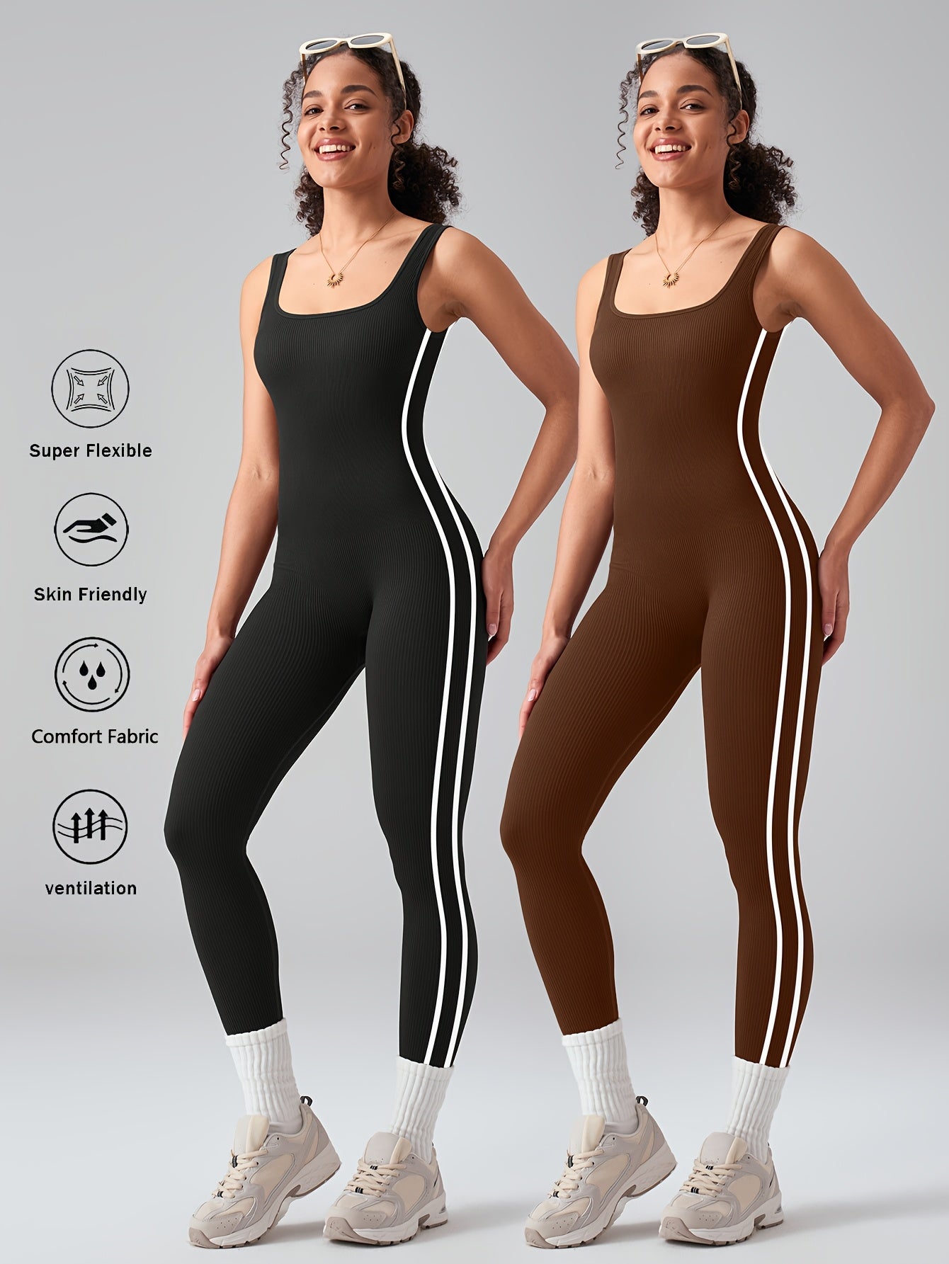 Women's Sleeveless Jumpsuit Yoga Pilates Running Fitness Activewear – 90% Nylon Stretch Fabric, Square Collar, S-XL, Multiple Colors