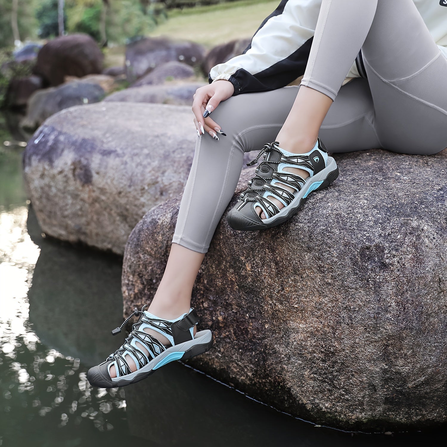 Women's Closed Toe Hiking Sandals - Breathable Sport Water Shoes with Hook & Loop Closure, Rubber Grip Sole, Outdoor Trail Walking Sandals in Pink Black Grey Blue US 6-11