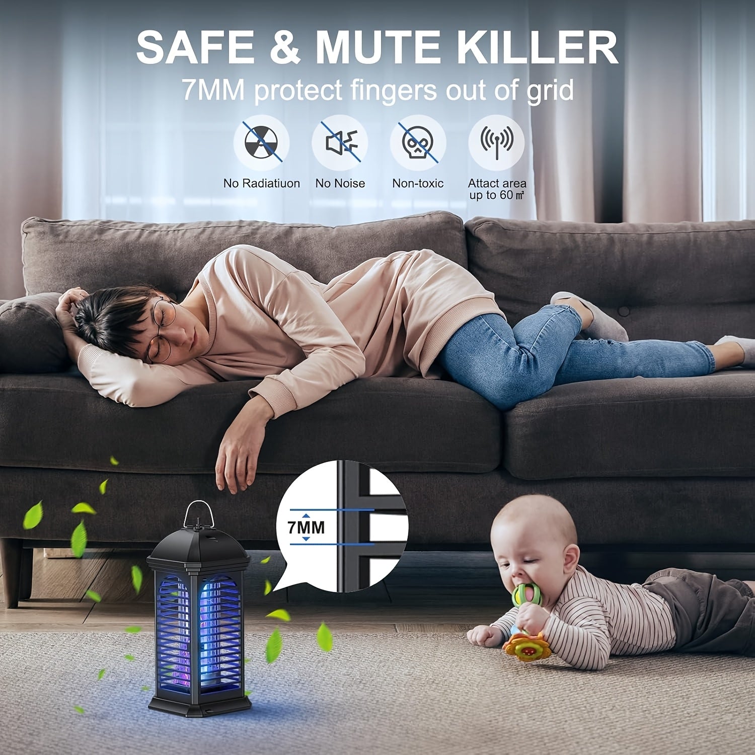 Bug Zapper Electric Mosquito Zapper Fly Killer Metal Mesh Indoor Insect Trap Lamp for Home Kitchen Bedroom Family Gift