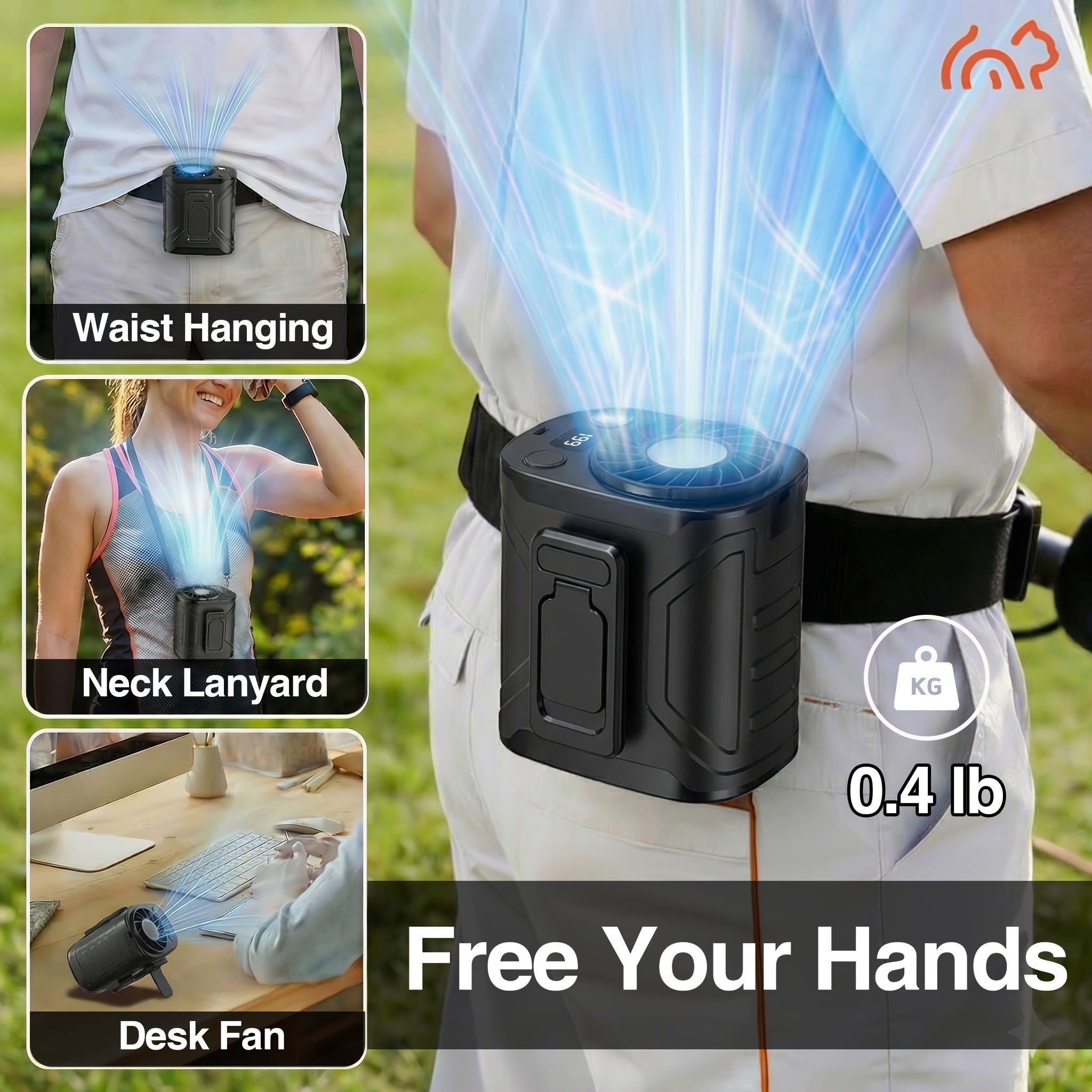 Portable Neck Fan Waist Fan 18000RPM Brushless Motor 199 Speed Settings 5000mAh Battery LED Power Display Outdoor Camping Fishing Hiking Work
