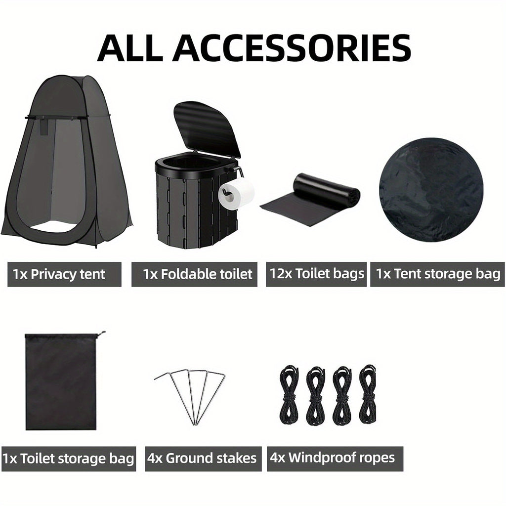 Portable Camping Toilet with Privacy Tent Pop Up Potty Shelter 12 Toilet Bags for Adults Outdoor Camping Travel Changing Shower