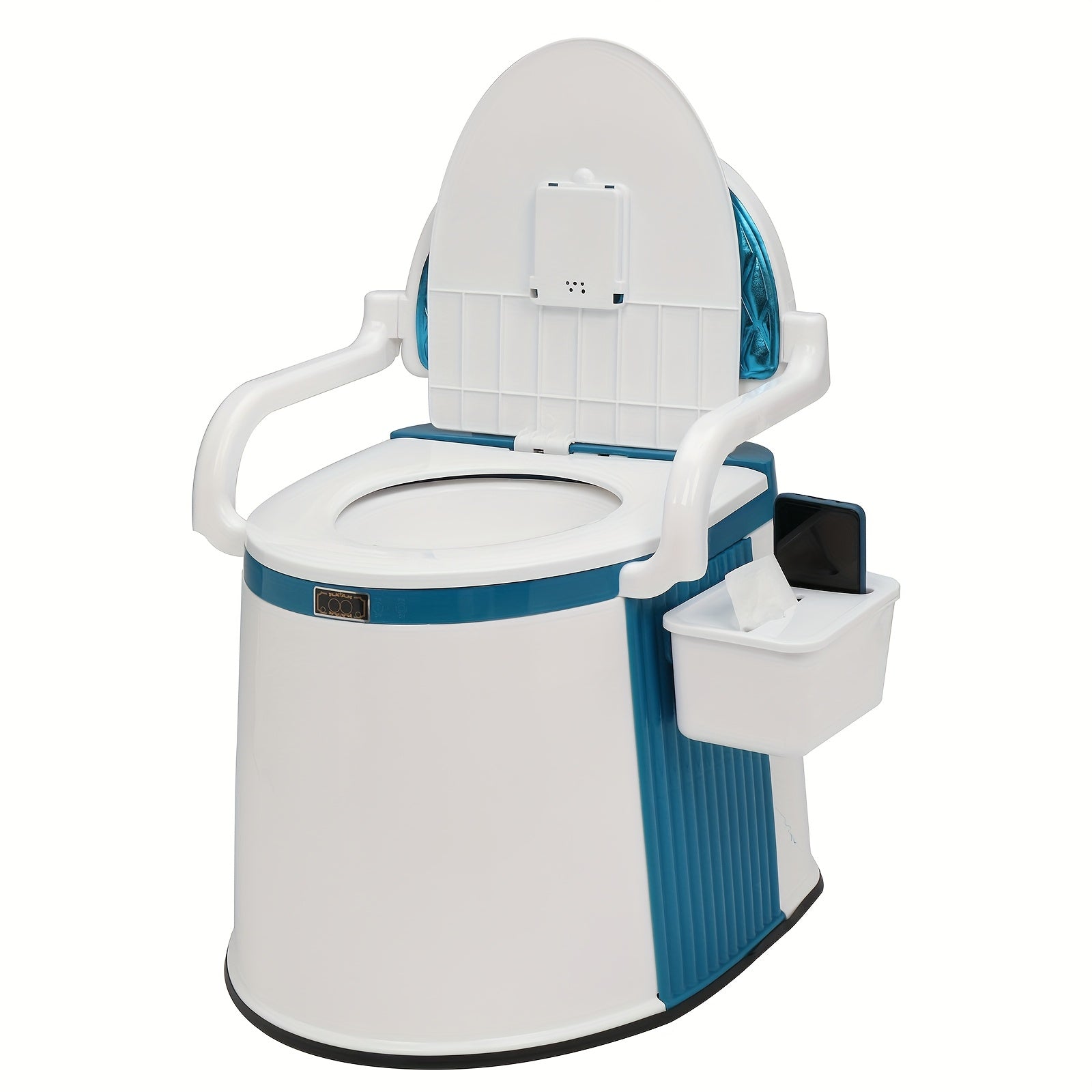 Portable Camping Toilet with Backrest & Handrails – 350LB Capacity, Detachable 6-8 Gallon Bucket, Odor-Control Lid, Lightweight Commode for Camping, RV, Boat & Medical Use