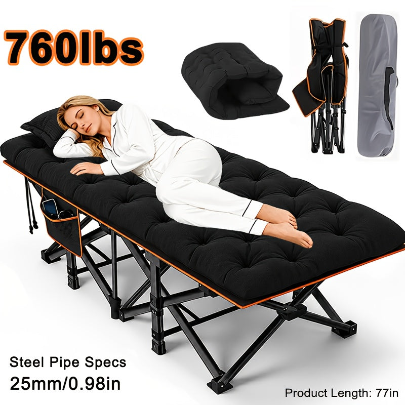 Folding Camping Cot with Mattress & Side Pockets - Heavy Duty Portable Adult Sleeping Bed, Foldable Guest Cot for Camping, Backyard, Patio, Office & RV, Compact Easy Fold
