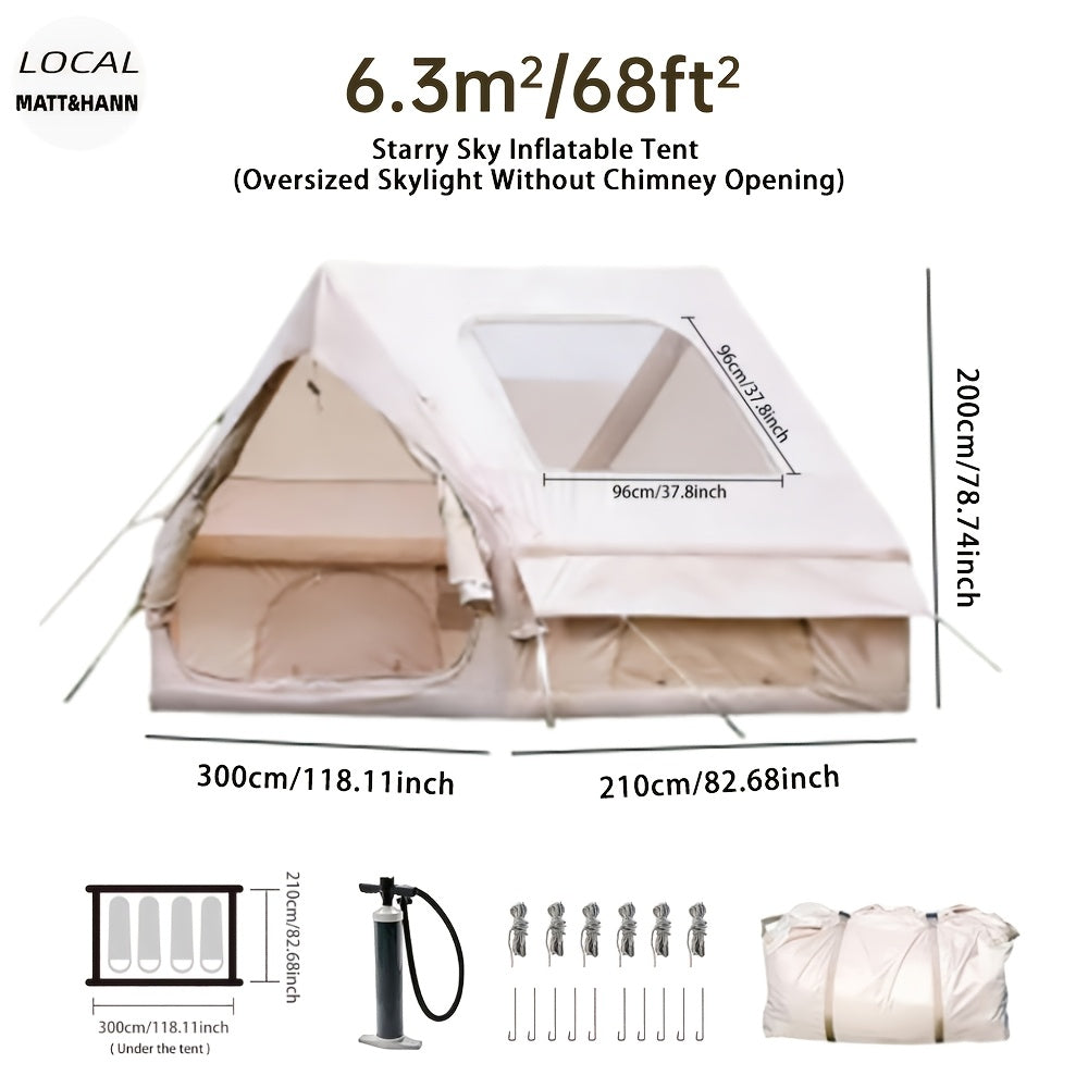 Inflatable Glamping Tent for 4-6 Person – 4-Season Large Luxury Air Tent with Optional Skylight & Stove Jack, Manual Pump Included, Windproof Family Camping Shelter (6.3-12 sqm)