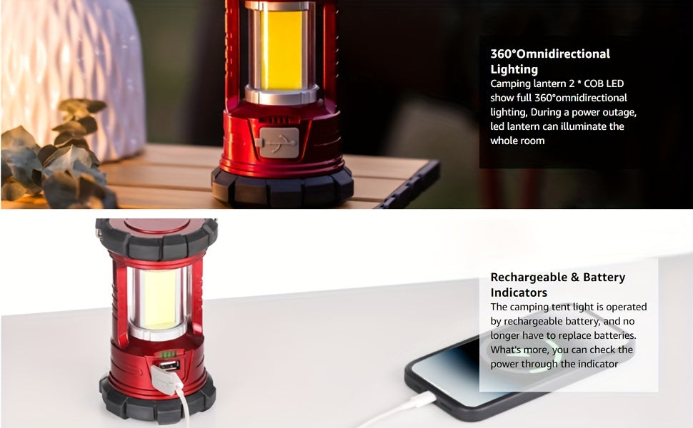 Rechargeable Camping Lantern 2-Pack – 1500LM LED Camp Light with Phone Charger 3 Light Modes Portable Hurricane Lantern for Emergency Outdoor Power Outage