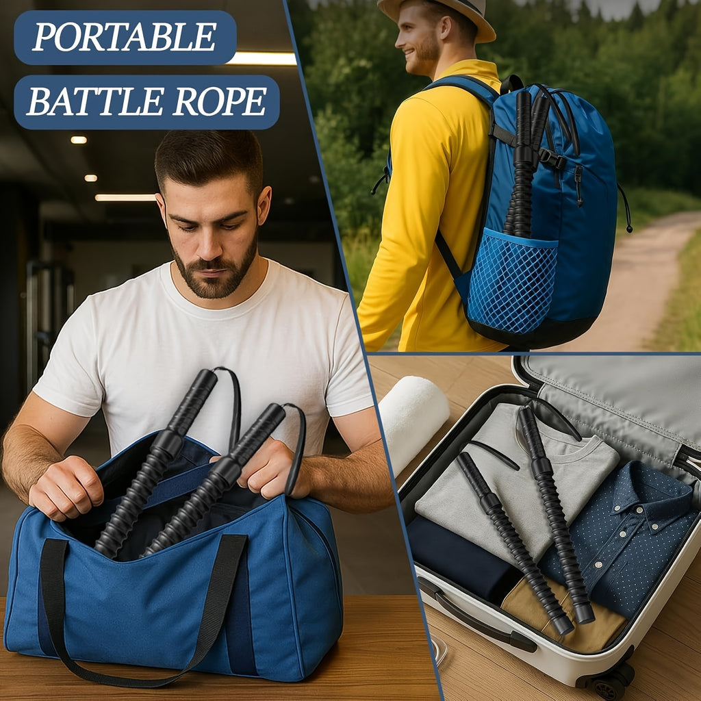 Cordless Battle Rope 2-Pack No Anchor Needed – Portable Home Gym Arm Workout Fitness Rope for Men Women Strength Training HIIT Cardio Muscle Toning Shoulder Exercise