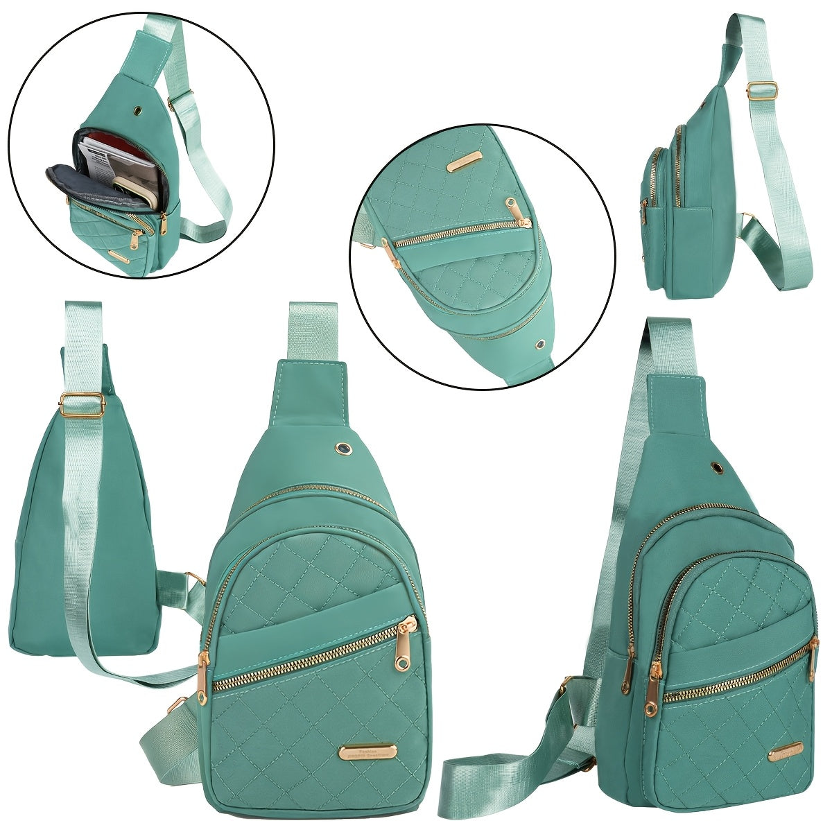 Quilted Sling Backpack Crossbody Bag – Adjustable Shoulder Strap Zipper Casual Daypack for Women Men Travel Everyday Use, Multiple Colors