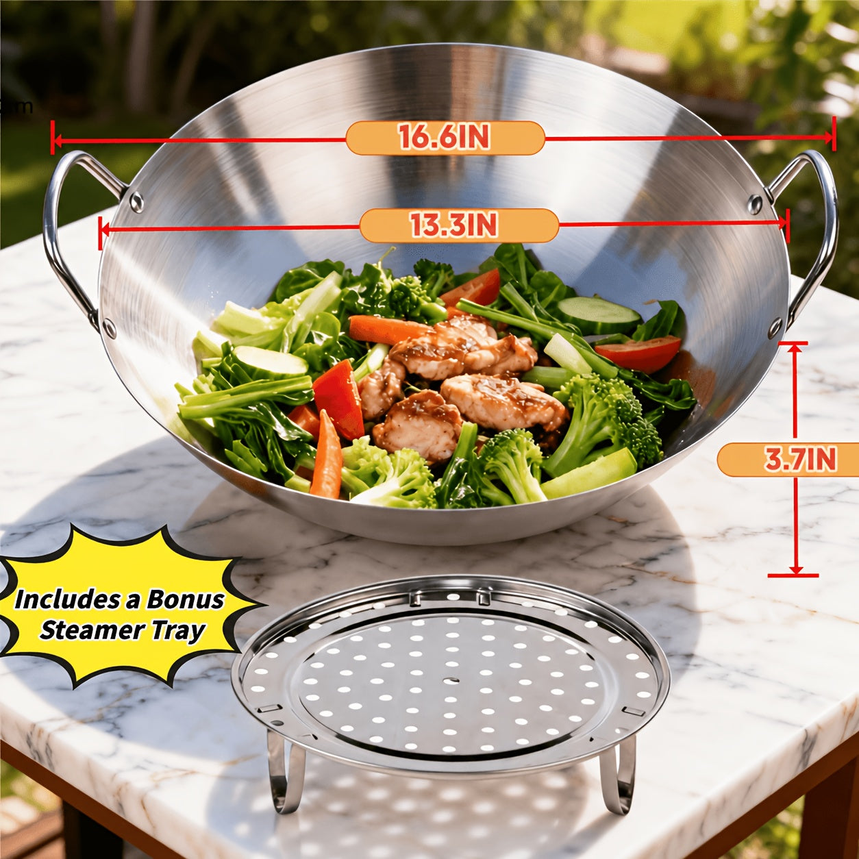 Stainless Steel Stir Fry Skillet Non-Stick Frying Pan Open Fire Cookware for Camping Outdoor Home Kitchen Restaurant 4 Sizes 26cm 30cm 36cm 38cm
