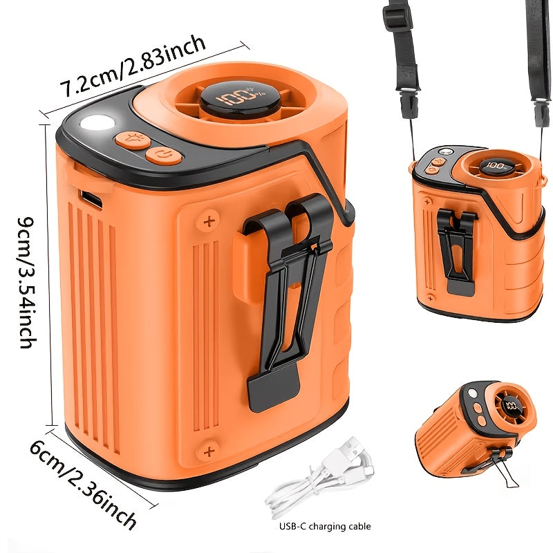 Wearable Fan 4-in-1 Waist & Neck Mounted with Flashlight & USB Charger 3600mAh Rechargeable – Hands-Free Portable Fan for Outdoor Camping Hiking Work