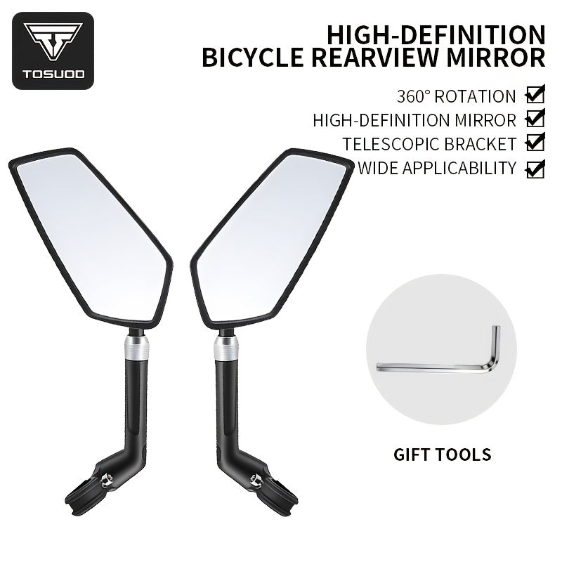 Bike Rearview Mirror 360° Rotatable Retractable HD Reflective Handlebar Safety Mirror for Mountain Bikes Round Tube Handlebars Cycling Rear View 1pc or 1 Pair